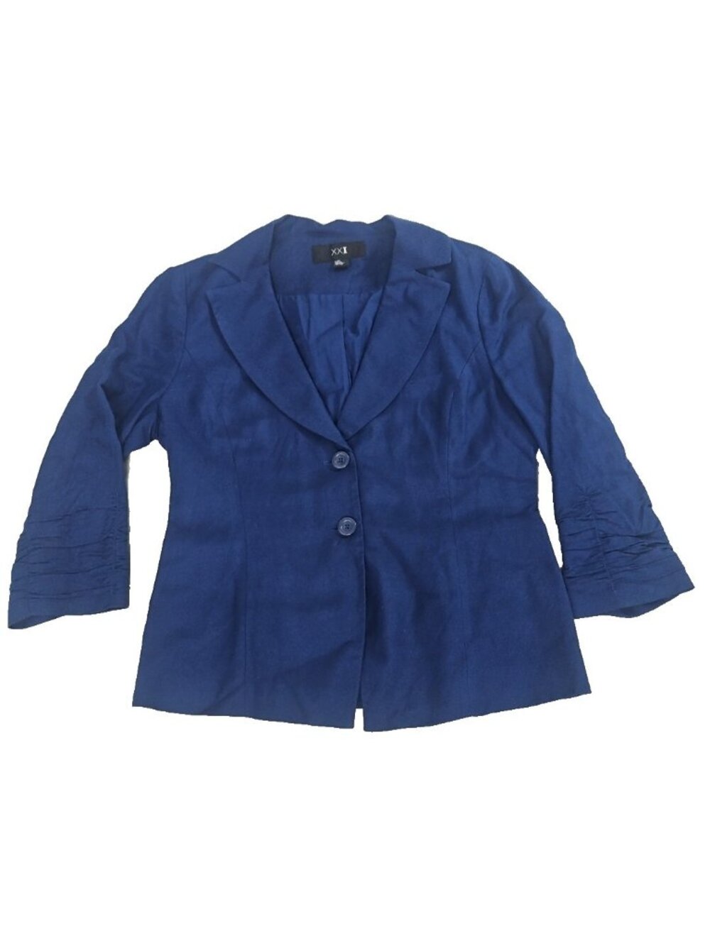 XXI Forever 21 Blue Linen Blazer Large Office Siren Career Chic Business Casual